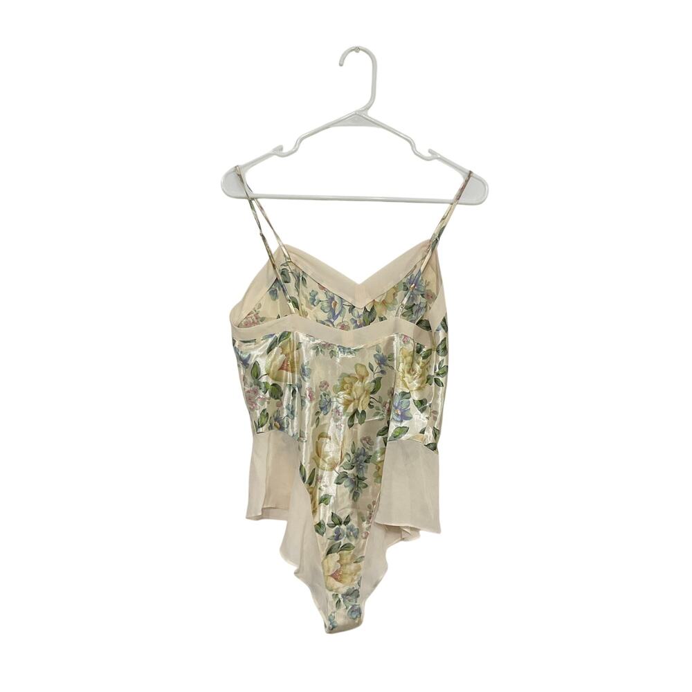 VTG 90s Lingerie Cacique Satin Floral Bodysuit Teddy Size Medium - Picture 2 of 7